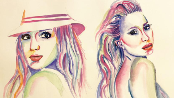 Watercolour paintings of Britney Spears and Paris Hilton